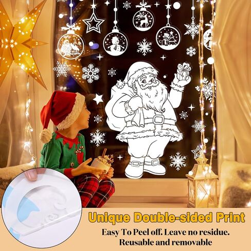 Yusongirl Christmas Window Clings Christmas Decorations Large Santa Claus Christmas Stickers Xmas Tree Snowflake Window Decals Double Side Holiday Christmas Decor Reusable Decals for Glass in Saudi Arabia