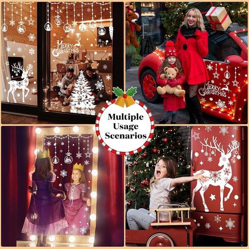 Yusongirl Christmas Window Clings Christmas Decorations Large Santa Claus Christmas Stickers Xmas Tree Snowflake Window Decals Double Side Holiday Christmas Decor Reusable Decals for Glass in Saudi Arabia
