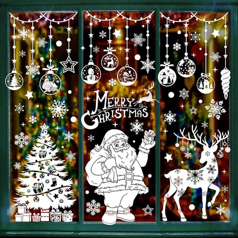Yusongirl Christmas Window Clings Christmas Decorations Large Santa Claus Christmas Stickers Xmas Tree Snowflake Window Decals Double Side Holiday Christmas Decor Reusable Decals for Glass in Saudi Arabia