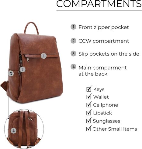 JESSIE & JAMES Sierra Concealed Carry Lock and Key Backpack Purse - Brown in Saudi Arabia