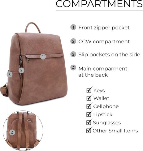 JESSIE & JAMES Sierra Concealed Carry Lock and Key Backpack Purse - Brown in Saudi Arabia