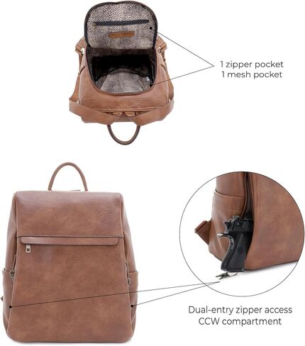 JESSIE & JAMES Sierra Concealed Carry Lock and Key Backpack Purse - Brown in Saudi Arabia