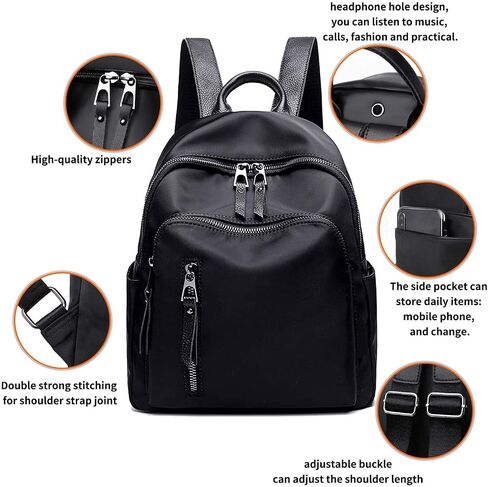 Small Backpack Purse For Women, Cute Mini Backpack Waterproof,Tiny Nylon Fashion Backpack Handbag,Casual Back Pack Black Bag (Small Black backpack in Kuwait