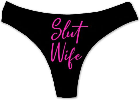 Slut Wife Funny Women Fetish Underwear Black High Rise Thong, Dirty Slut Undies in Saudi Arabia