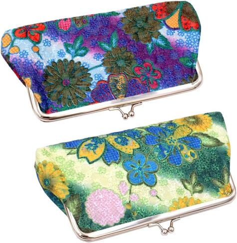 Kiss Lock Large Floral Coin Purses - Canvas Cash Wallet with Vintage Embroidery - Set of 2 Classic Change Pouches (B) in Kuwait