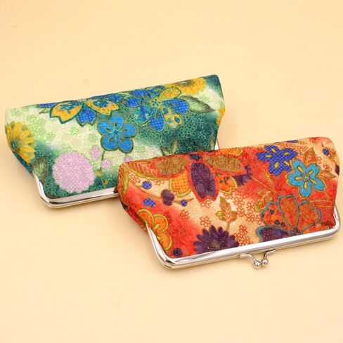 Kiss Lock Large Floral Coin Purses - Canvas Cash Wallet with Vintage Embroidery - Set of 2 Classic Change Pouches (B) in Kuwait