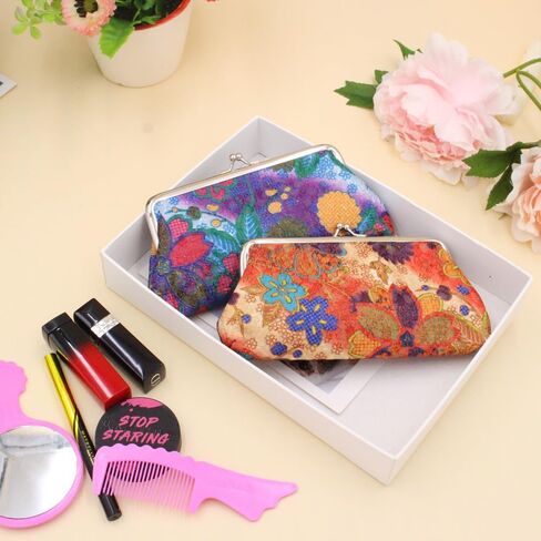 Kiss Lock Large Floral Coin Purses - Canvas Cash Wallet with Vintage Embroidery - Set of 2 Classic Change Pouches (B) in Kuwait