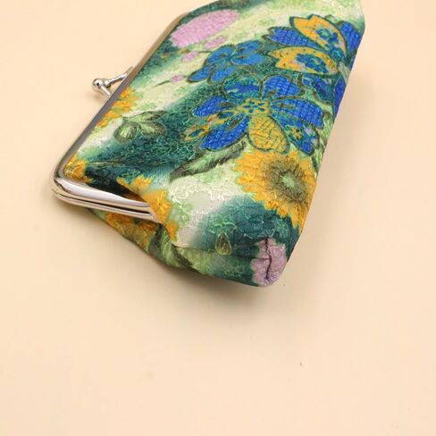 Kiss Lock Large Floral Coin Purses - Canvas Cash Wallet with Vintage Embroidery - Set of 2 Classic Change Pouches (B) in Kuwait