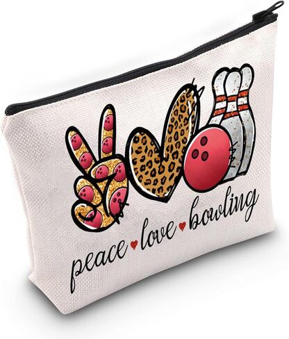 WZMPA Bowling Cosmetic Makeup Bag Bowling Lover Gifts Peace Love Bowling Ball Zipper Pouch For Women Girls (Peace Bowling BL) in Kuwait