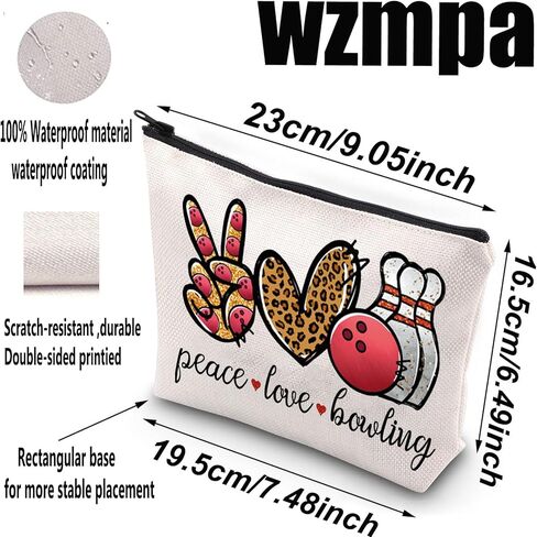WZMPA Bowling Cosmetic Makeup Bag Bowling Lover Gifts Peace Love Bowling Ball Zipper Pouch For Women Girls (Peace Bowling BL) in Kuwait