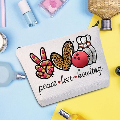 WZMPA Bowling Cosmetic Makeup Bag Bowling Lover Gifts Peace Love Bowling Ball Zipper Pouch For Women Girls (Peace Bowling BL) in Kuwait