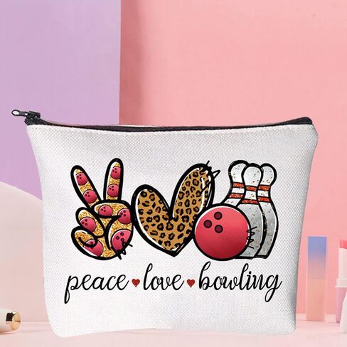 WZMPA Bowling Cosmetic Makeup Bag Bowling Lover Gifts Peace Love Bowling Ball Zipper Pouch For Women Girls (Peace Bowling BL) in Kuwait