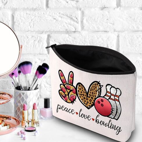 WZMPA Bowling Cosmetic Makeup Bag Bowling Lover Gifts Peace Love Bowling Ball Zipper Pouch For Women Girls (Peace Bowling BL) in Kuwait