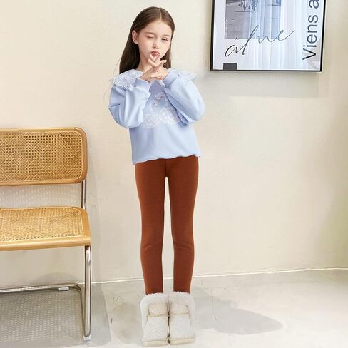 Girls' Fleece Lined Leggings Cotton Kids Thick Warm Pants 2-13 Years in Kuwait