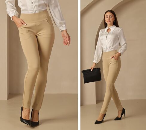 heipeiwa Women's Dress Pants Skinny High Waist Pull on Pants with Pockets Comfort Stretch Slim Fit Work Pants in Kuwait
