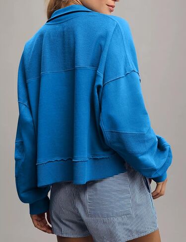 بلوفر نسائي من COZYPOIN برقبة على شكل حرف V وأكمام طويلة وأزرار، بلوفر قصير مع فتحة معدنية أمامية in Kuwait