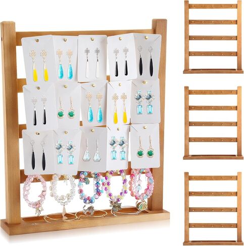 4 Pcs Wood Earring Display Stands for Selling Jewelry Display Rack 4 Tier Earring Rack Display Large Capacity Earring Card Holder Jewelry Organizer for Retail Store Vendors Necklace Bracelets in Saudi Arabia