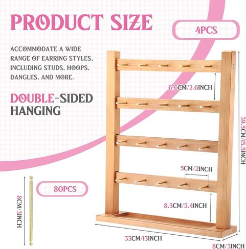 4 Pcs Wood Earring Display Stands for Selling Jewelry Display Rack 4 Tier Earring Rack Display Large Capacity Earring Card Holder Jewelry Organizer for Retail Store Vendors Necklace Bracelets in Saudi Arabia