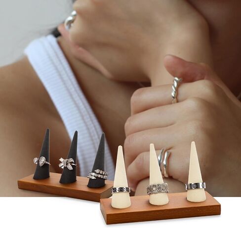 Oirlv Solid Wood 3 Rings Display Stand Ring Organizer Holder (Creamy-white) in Kuwait