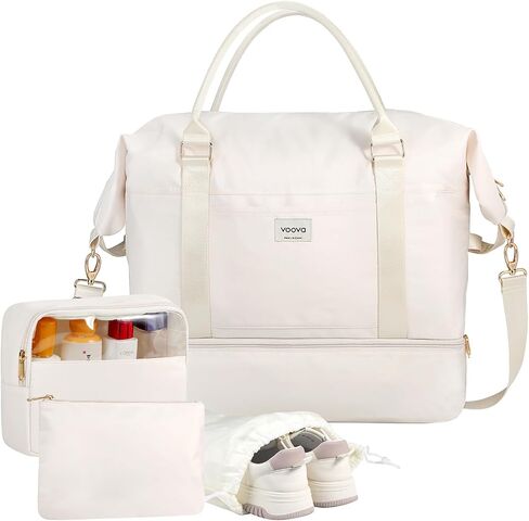 Voova Weekender Bags for Women, Large Travel Duffle Bag for Personal Item Travel with Shoes Compartment, Carry On Overnight Bag with Toiletry Bags 4 Pack Set for Men, Gym, Hospital, Yoga (Beige) in Saudi Arabia