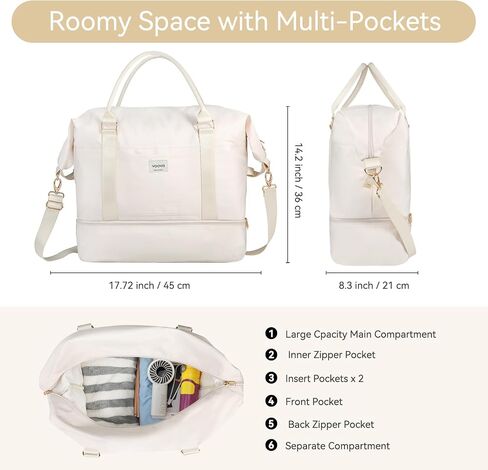 Voova Weekender Bags for Women, Large Travel Duffle Bag for Personal Item Travel with Shoes Compartment, Carry On Overnight Bag with Toiletry Bags 4 Pack Set for Men, Gym, Hospital, Yoga (Beige) in Saudi Arabia