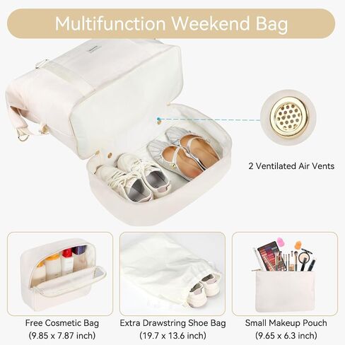 Voova Weekender Bags for Women, Large Travel Duffle Bag for Personal Item Travel with Shoes Compartment, Carry On Overnight Bag with Toiletry Bags 4 Pack Set for Men, Gym, Hospital, Yoga (Beige) in Saudi Arabia
