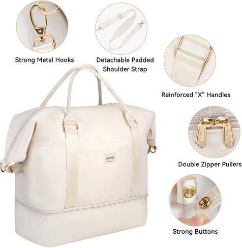 Voova Weekender Bags for Women, Large Travel Duffle Bag for Personal Item Travel with Shoes Compartment, Carry On Overnight Bag with Toiletry Bags 4 Pack Set for Men, Gym, Hospital, Yoga (Beige) in Saudi Arabia