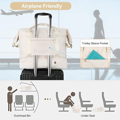 Voova Weekender Bags for Women, Large Travel Duffle Bag for Personal Item Travel with Shoes Compartment, Carry On Overnight Bag with Toiletry Bags 4 Pack Set for Men, Gym, Hospital, Yoga (Beige) in Saudi Arabia