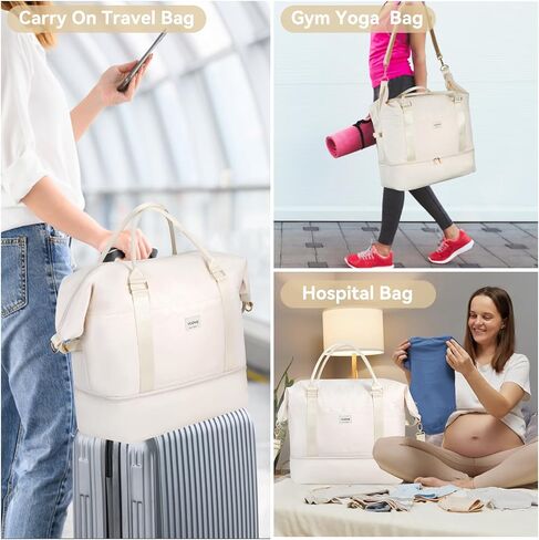 Voova Weekender Bags for Women, Large Travel Duffle Bag for Personal Item Travel with Shoes Compartment, Carry On Overnight Bag with Toiletry Bags 4 Pack Set for Men, Gym, Hospital, Yoga (Beige) in Saudi Arabia