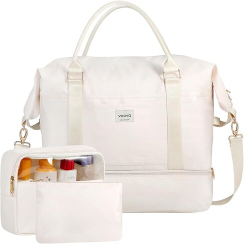 Voova Weekender Bags for Women, Large Travel Duffle Bag for Personal Item Travel with Shoes Compartment, Carry On Overnight Bag with Toiletry Bags 4 Pack Set for Men, Gym, Hospital, Yoga (Beige) in Saudi Arabia