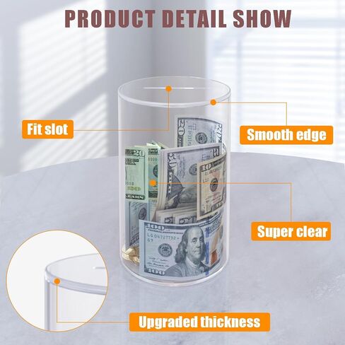 Acrylic Piggy Bank for Adults Kids, Clear Unbreakable Piggy Bank for Boys Girls, Money Saving Box Jar for Coin, Must Break to Open, Size 10" H x 6" Diameter (Large) in Saudi Arabia