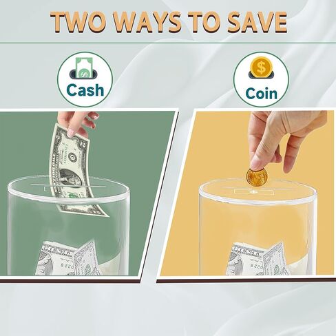 Acrylic Piggy Bank for Adults Kids, Clear Unbreakable Piggy Bank for Boys Girls, Money Saving Box Jar for Coin, Must Break to Open, Size 10" H x 6" Diameter (Large) in Saudi Arabia