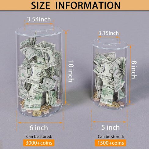 Acrylic Piggy Bank for Adults Kids, Clear Unbreakable Piggy Bank for Boys Girls, Money Saving Box Jar for Coin, Must Break to Open, Size 10" H x 6" Diameter (Large) in Saudi Arabia