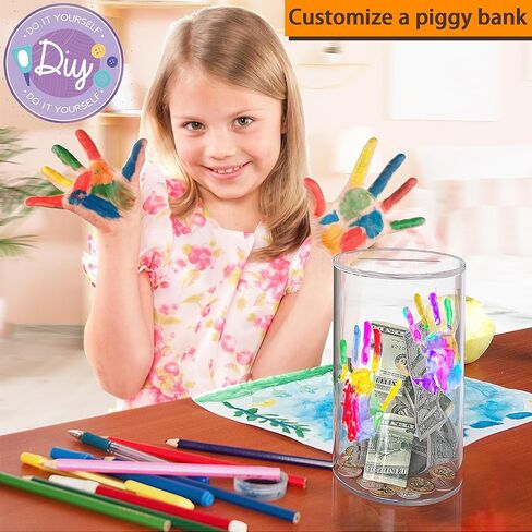 Acrylic Piggy Bank for Adults Kids, Clear Unbreakable Piggy Bank for Boys Girls, Money Saving Box Jar for Coin, Must Break to Open, Size 10" H x 6" Diameter (Large) in Saudi Arabia