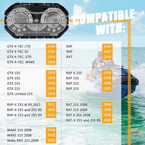 278002270 ترقية مجموعة عداد السرعة LCD OEM مع إطار من الكروم 278002144 متوافق مع SeaDoo GTX RXP RXT Wake 2006-2011، لا يتطلب برمجة in Kuwait