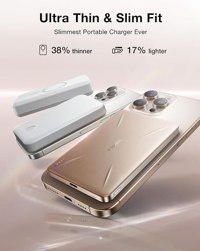TORRAS Magnetic Portable Charger, Ultra Slim 5,000mAh Wireless Power Bank Fast Charging Battery Pack with USB-C Cable for Travel, Magsafe-Compatible Power Bank for iPhone 16 Pro Max/16 Pro/15/14/13/12 in Saudi Arabia