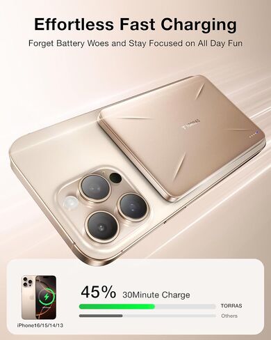 TORRAS Magnetic Portable Charger, Ultra Slim 5,000mAh Wireless Power Bank Fast Charging Battery Pack with USB-C Cable for Travel, Magsafe-Compatible Power Bank for iPhone 16 Pro Max/16 Pro/15/14/13/12 in Saudi Arabia