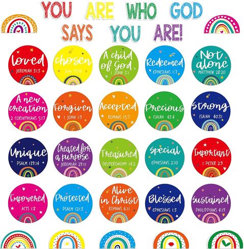 Christian Bulletin Board Set, Church Inspirational Bulletin Board Motivational Cutouts Wall Decor, Christian Bible Verses & Religious Boho Classroom Decor (Boho Rainbow) in Kuwait