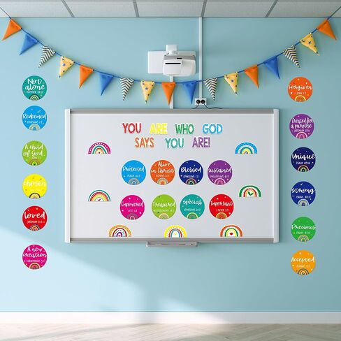 Christian Bulletin Board Set, Church Inspirational Bulletin Board Motivational Cutouts Wall Decor, Christian Bible Verses & Religious Boho Classroom Decor (Boho Rainbow) in Kuwait