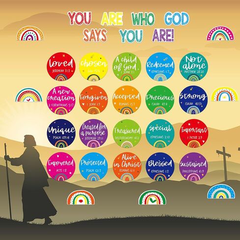 Christian Bulletin Board Set, Church Inspirational Bulletin Board Motivational Cutouts Wall Decor, Christian Bible Verses & Religious Boho Classroom Decor (Boho Rainbow) in Kuwait