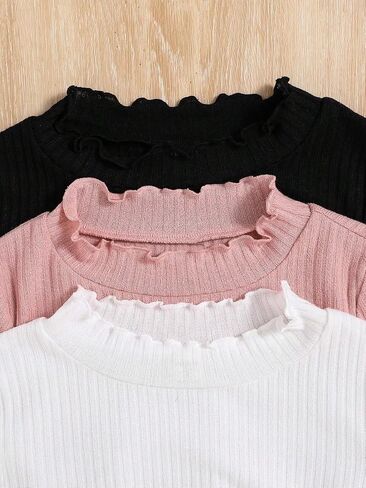 Milumia Girl's 3 Pack Long Sleeve Knit Tees Lettuce Trim Mock Neck T-Shirts Tops in Saudi Arabia
