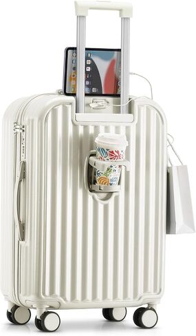 24in Hardside Luggage with Spinner Wheels and Built-in TSA Lock Durable Suitcase Rolling Luggage with USB Port Cup Holder (White) in Saudi Arabia