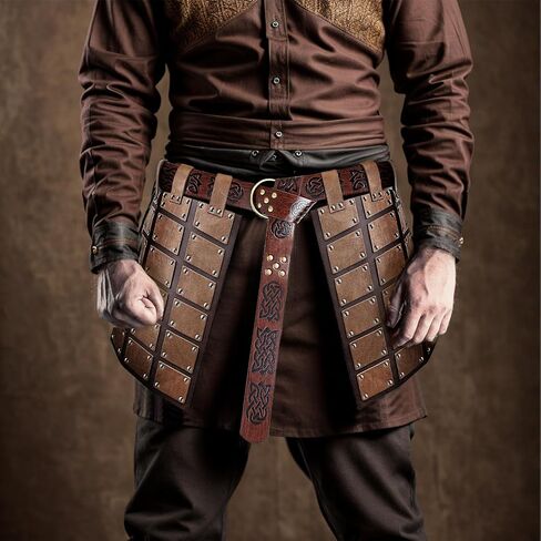 Medieval Faux Leather Waist Armor, Retro Double Sides Thigh Armor with Adjustable Belt, Mercenary Knights Skirt Armor in Kuwait