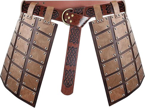 Medieval Faux Leather Waist Armor, Retro Double Sides Thigh Armor with Adjustable Belt, Mercenary Knights Skirt Armor in Kuwait