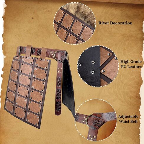 Medieval Faux Leather Waist Armor, Retro Double Sides Thigh Armor with Adjustable Belt, Mercenary Knights Skirt Armor in Kuwait