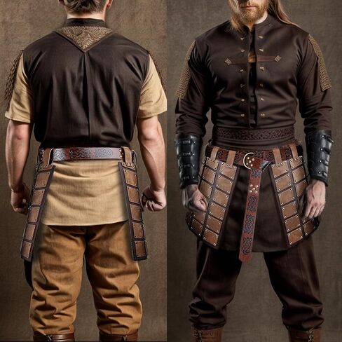 Medieval Faux Leather Waist Armor, Retro Double Sides Thigh Armor with Adjustable Belt, Mercenary Knights Skirt Armor in Kuwait