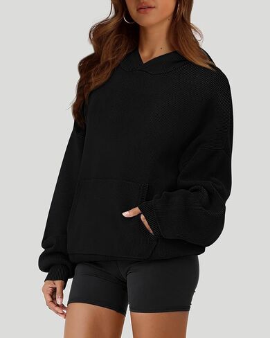 Dowerme المرأة البلوزات المتضخم 2024 فانوس كم طويل قطرة الكتف مكتنزة متماسكة قناع السترة سترة مع جيب in Kuwait