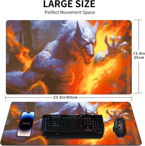 MTG Playmat, 24" x 14" Playmat for MTG TCG Card Game Playmats with Free Storage Bag Smooth Rubber Surface Anti-Slip Vibrant Artwork MTG Game Mat(Vicious Wolf MTG Playmat) in Saudi Arabia