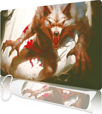 MTG Playmat, 24" x 14" Playmat for MTG TCG Card Game Playmats with Free Storage Bag Smooth Rubber Surface Anti-Slip Vibrant Artwork MTG Game Mat(Vicious Wolf MTG Playmat) in Saudi Arabia