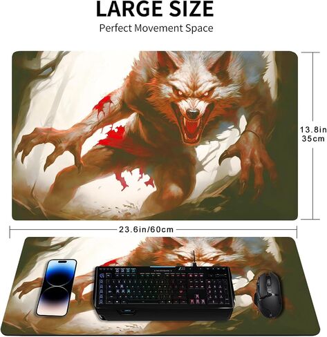 MTG Playmat, 24" x 14" Playmat for MTG TCG Card Game Playmats with Free Storage Bag Smooth Rubber Surface Anti-Slip Vibrant Artwork MTG Game Mat(Vicious Wolf MTG Playmat) in Saudi Arabia